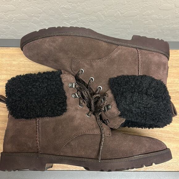 UGG Romely Heritage Lace Suede Wool Boots Brown Black Size 11 Water Repellent - Picture 9 of 13